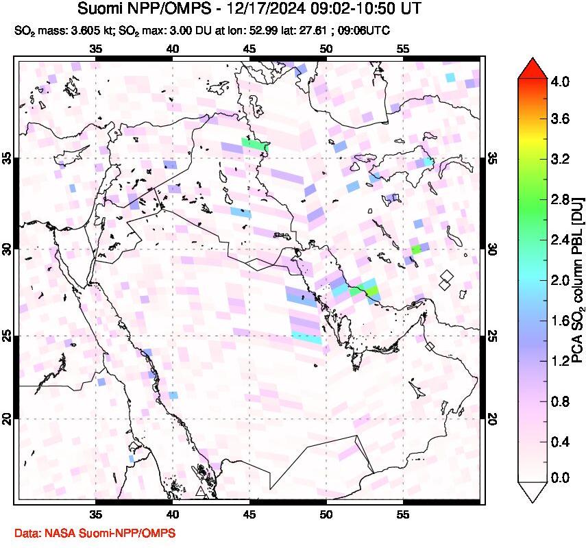 A sulfur dioxide image over Middle East on Dec 17, 2024.