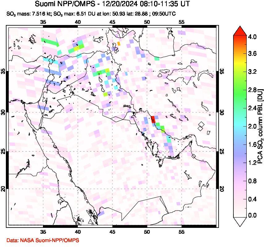 A sulfur dioxide image over Middle East on Dec 20, 2024.