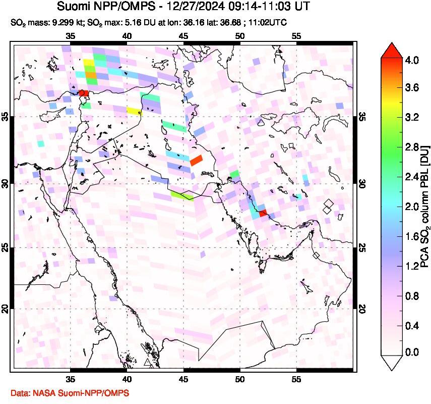 A sulfur dioxide image over Middle East on Dec 27, 2024.