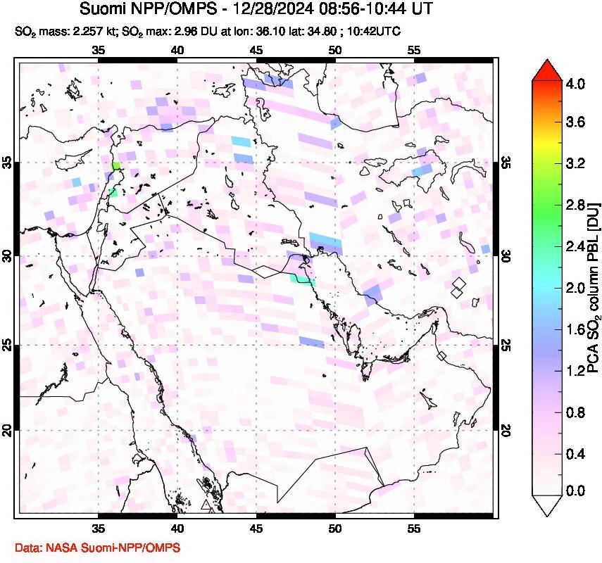 A sulfur dioxide image over Middle East on Dec 28, 2024.