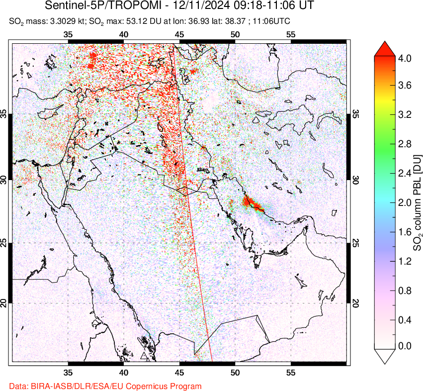 A sulfur dioxide image over Middle East on Dec 11, 2024.