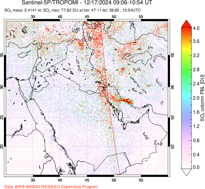 A sulfur dioxide image over Middle East on Dec 17, 2024.