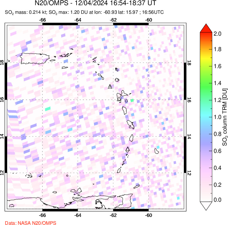 A sulfur dioxide image over Montserrat, West Indies on Dec 04, 2024.