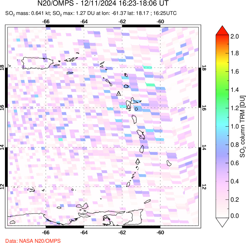 A sulfur dioxide image over Montserrat, West Indies on Dec 11, 2024.