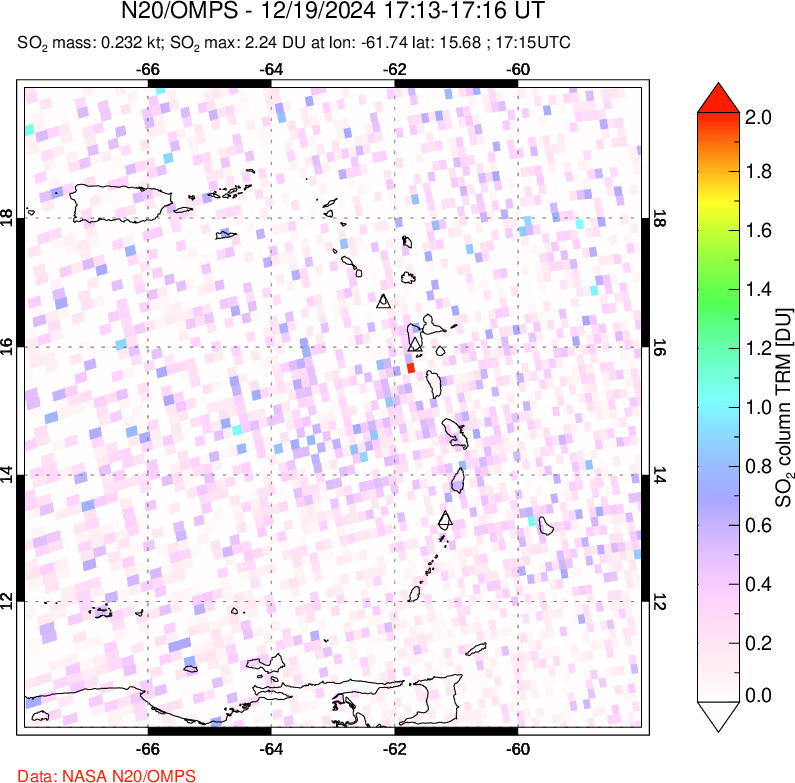 A sulfur dioxide image over Montserrat, West Indies on Dec 19, 2024.