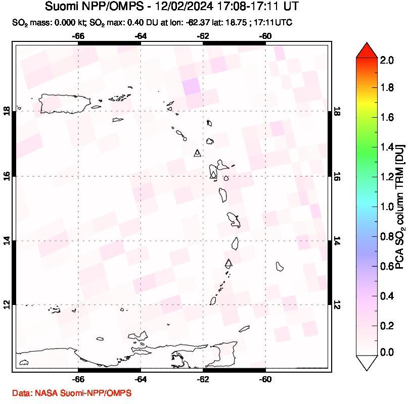 A sulfur dioxide image over Montserrat, West Indies on Dec 02, 2024.