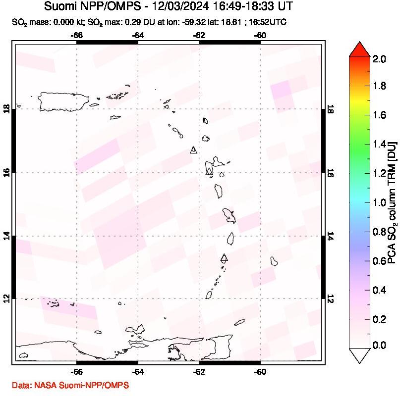 A sulfur dioxide image over Montserrat, West Indies on Dec 03, 2024.