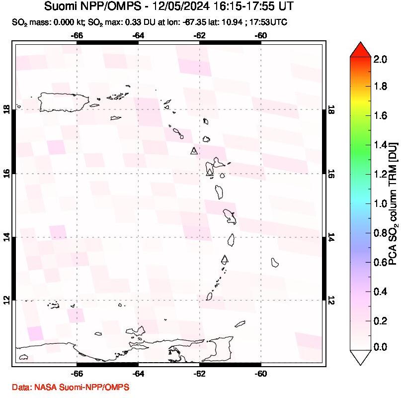 A sulfur dioxide image over Montserrat, West Indies on Dec 05, 2024.