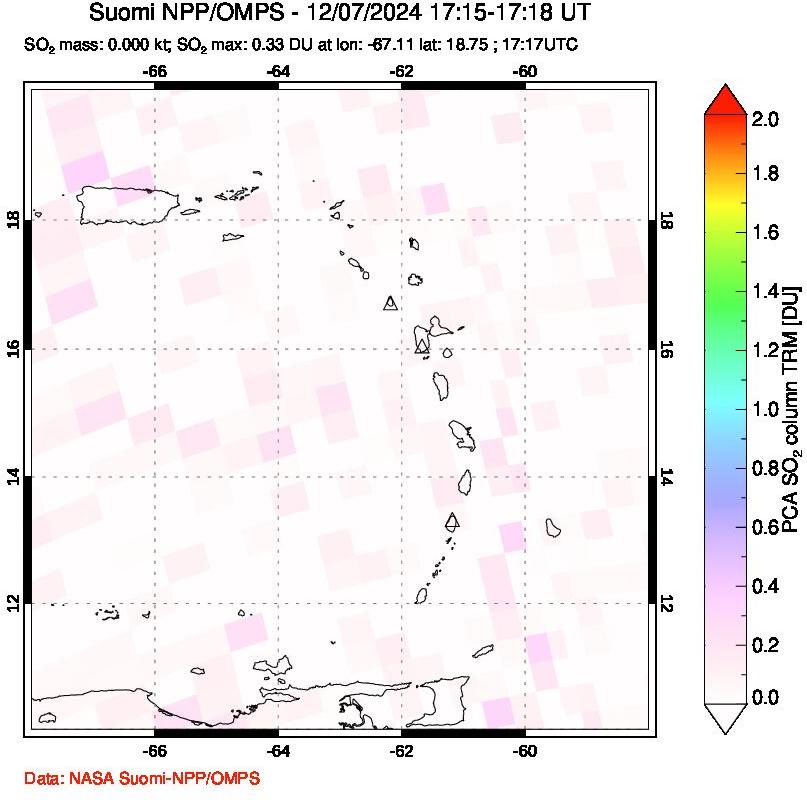 A sulfur dioxide image over Montserrat, West Indies on Dec 07, 2024.