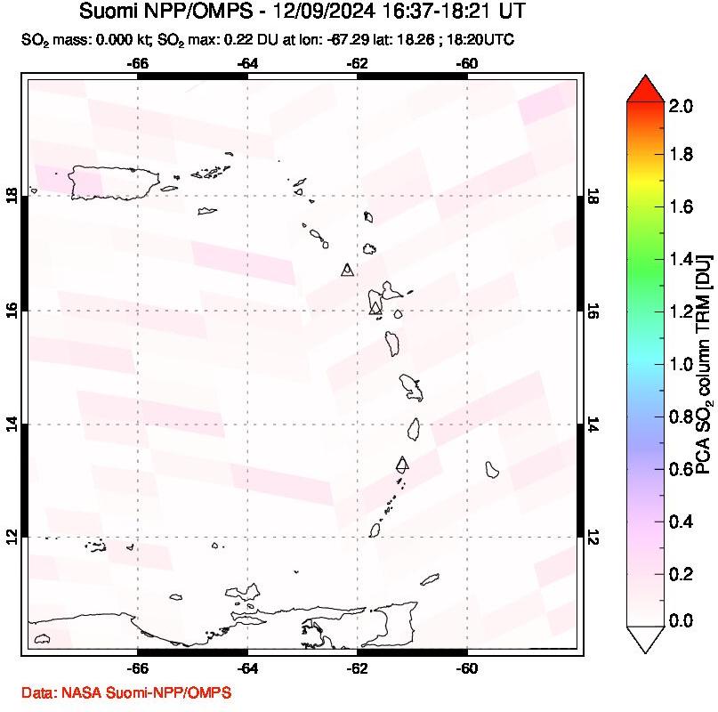 A sulfur dioxide image over Montserrat, West Indies on Dec 09, 2024.