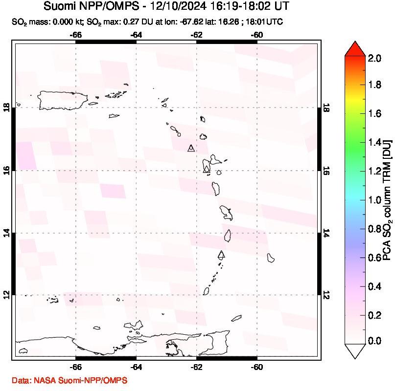 A sulfur dioxide image over Montserrat, West Indies on Dec 10, 2024.