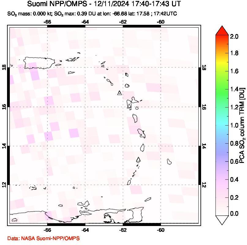 A sulfur dioxide image over Montserrat, West Indies on Dec 11, 2024.