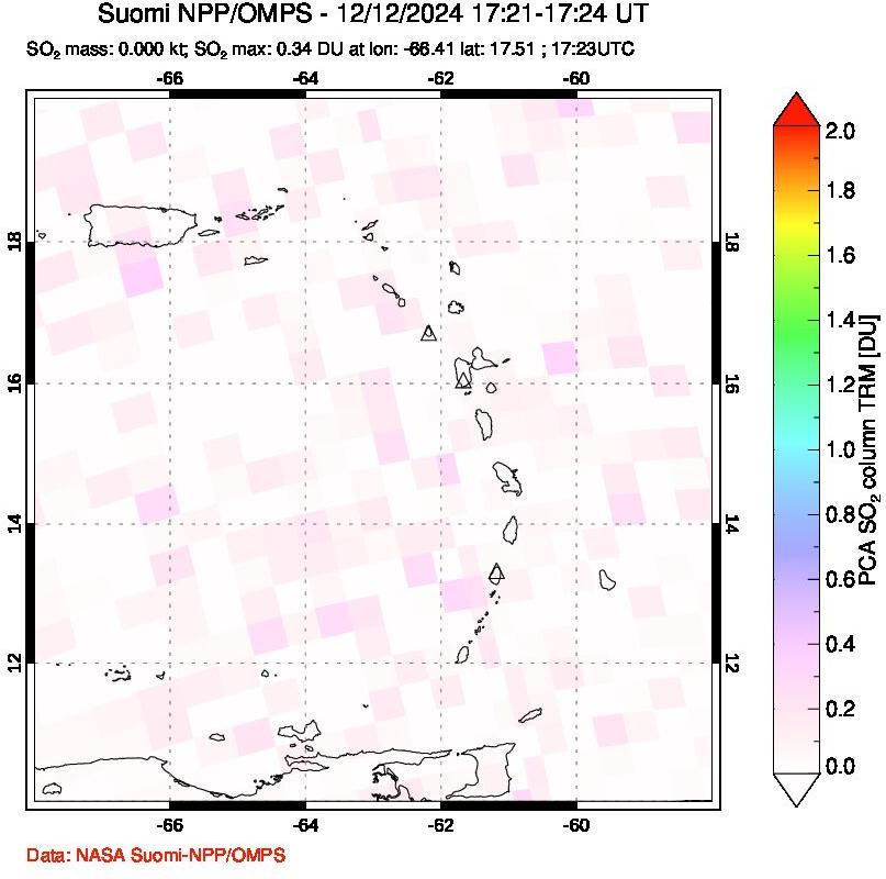 A sulfur dioxide image over Montserrat, West Indies on Dec 12, 2024.