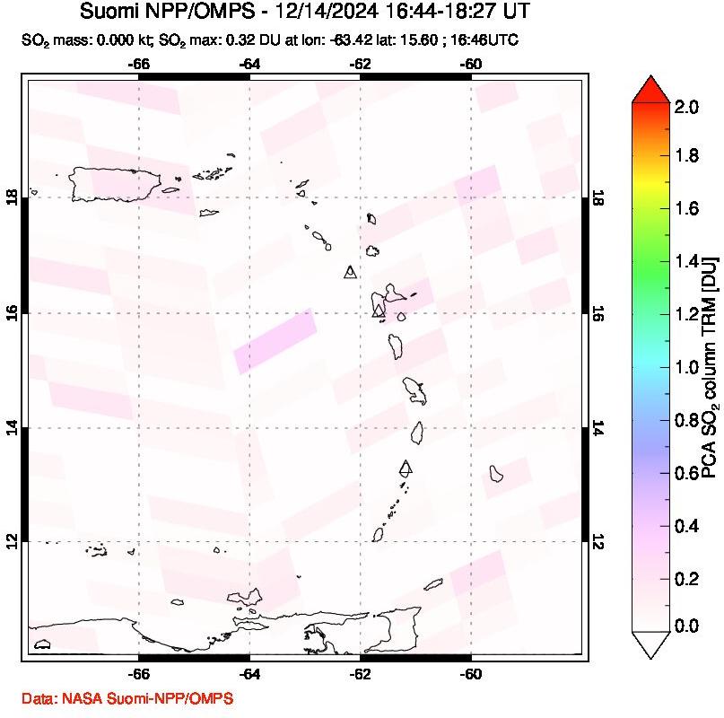 A sulfur dioxide image over Montserrat, West Indies on Dec 14, 2024.