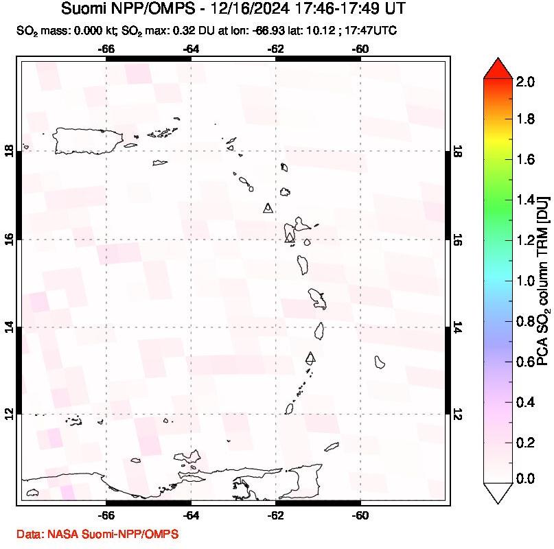 A sulfur dioxide image over Montserrat, West Indies on Dec 16, 2024.