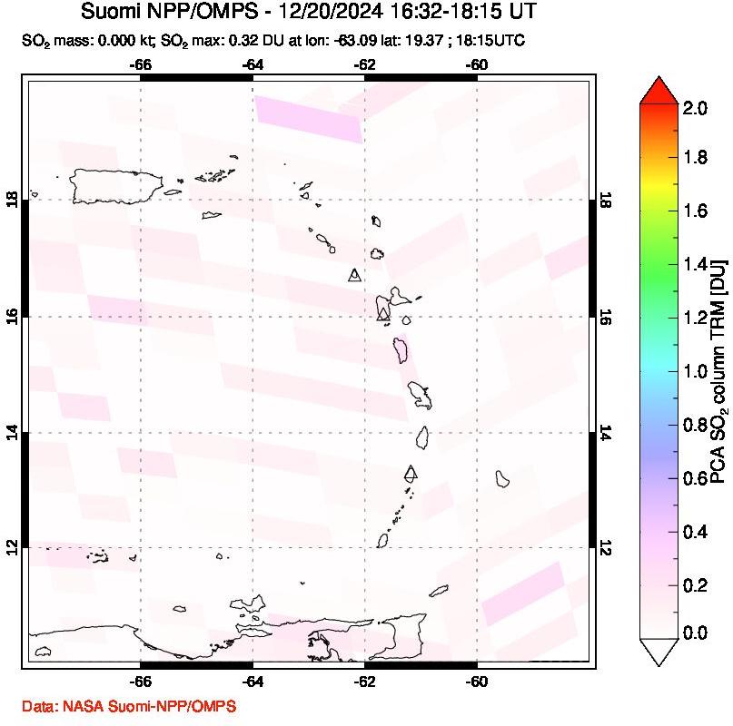 A sulfur dioxide image over Montserrat, West Indies on Dec 20, 2024.