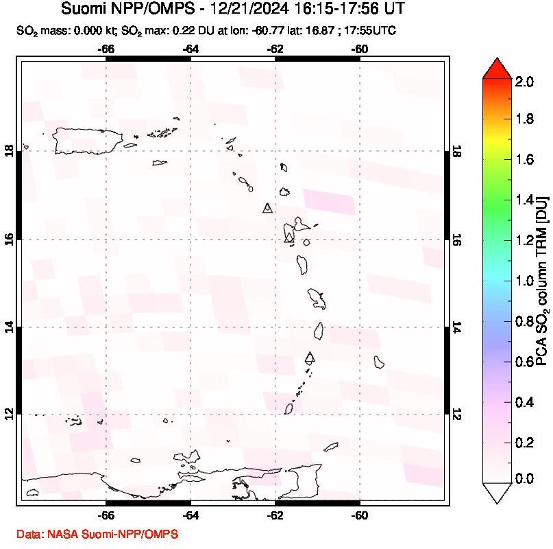 A sulfur dioxide image over Montserrat, West Indies on Dec 21, 2024.