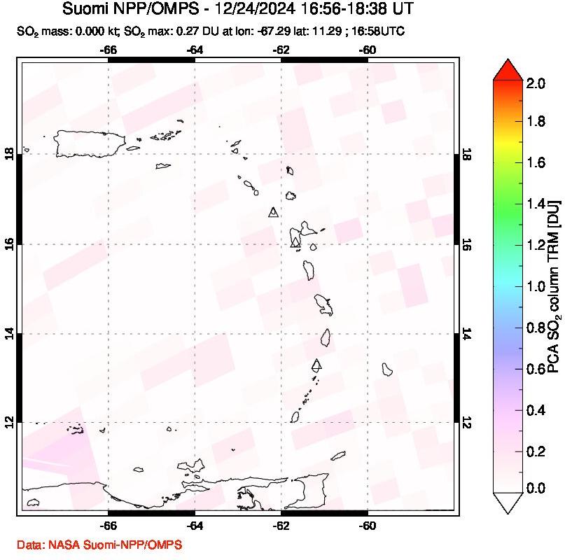 A sulfur dioxide image over Montserrat, West Indies on Dec 24, 2024.