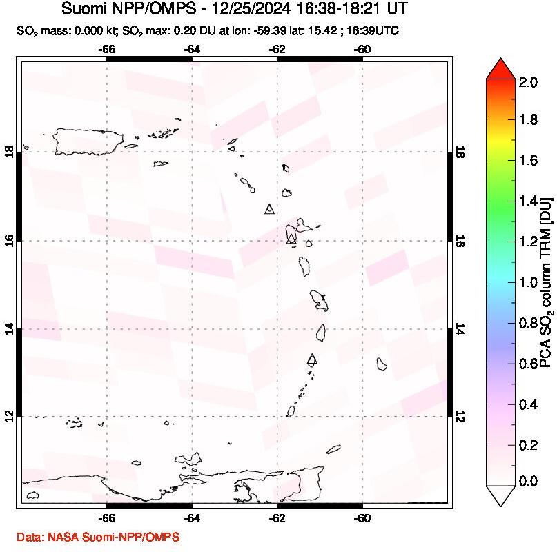 A sulfur dioxide image over Montserrat, West Indies on Dec 25, 2024.