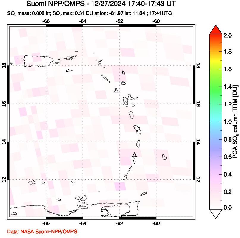 A sulfur dioxide image over Montserrat, West Indies on Dec 27, 2024.