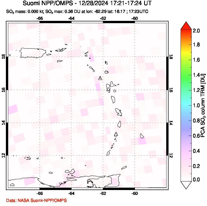 A sulfur dioxide image over Montserrat, West Indies on Dec 28, 2024.