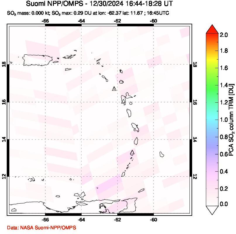 A sulfur dioxide image over Montserrat, West Indies on Dec 30, 2024.