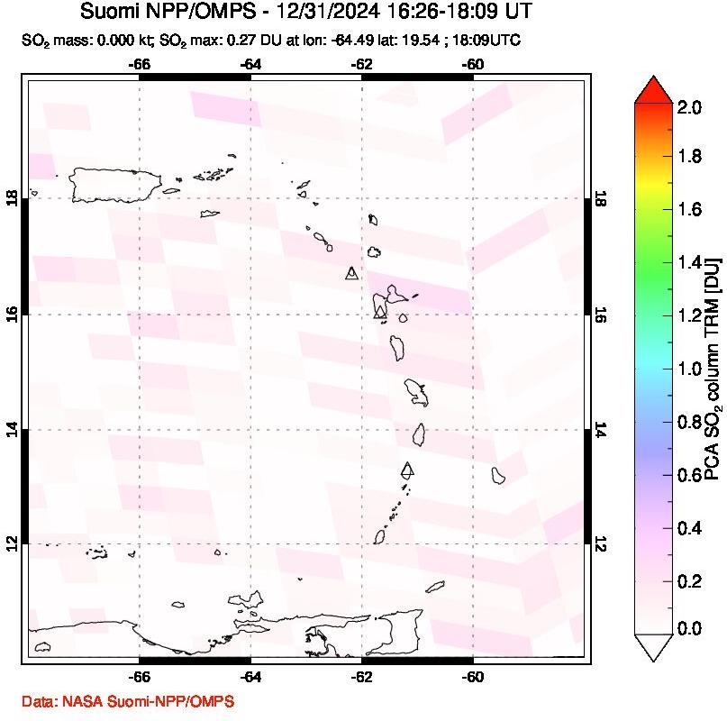 A sulfur dioxide image over Montserrat, West Indies on Dec 31, 2024.