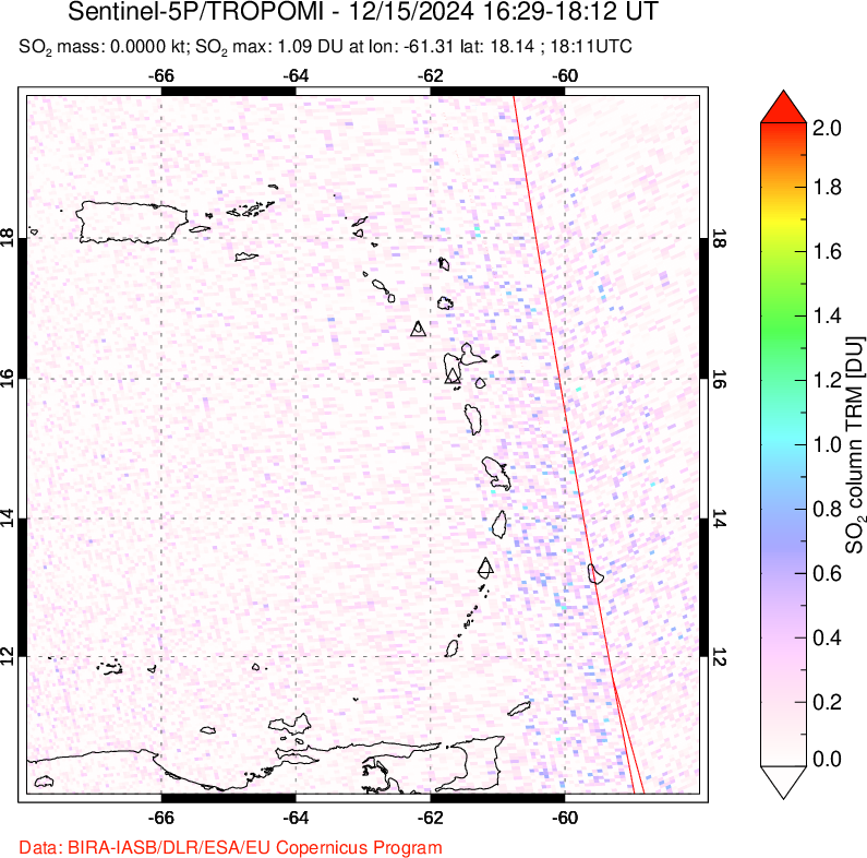 A sulfur dioxide image over Montserrat, West Indies on Dec 15, 2024.