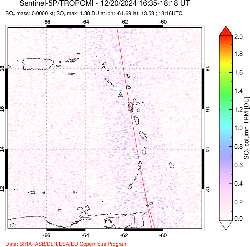 A sulfur dioxide image over Montserrat, West Indies on Dec 20, 2024.