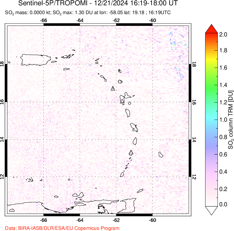 A sulfur dioxide image over Montserrat, West Indies on Dec 21, 2024.