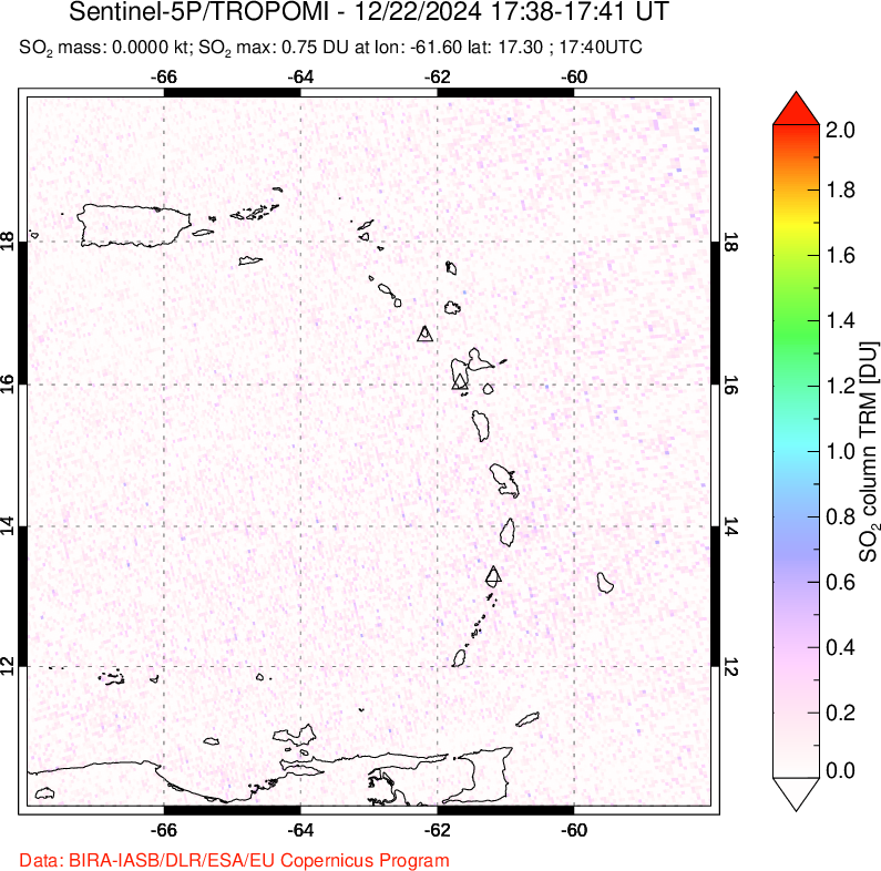 A sulfur dioxide image over Montserrat, West Indies on Dec 22, 2024.