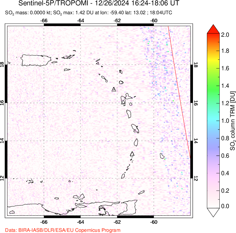 A sulfur dioxide image over Montserrat, West Indies on Dec 26, 2024.