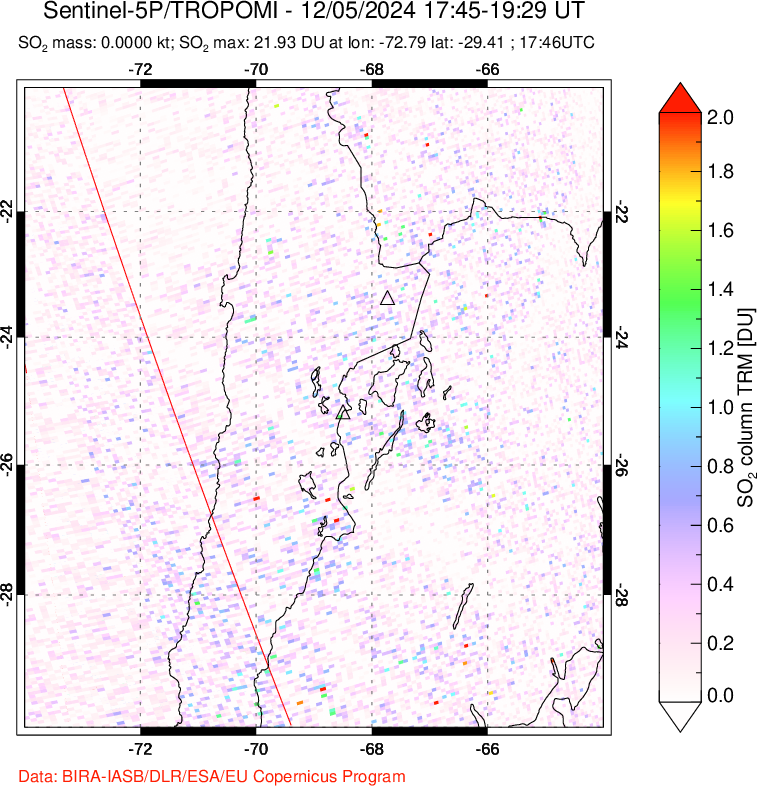 A sulfur dioxide image over Northern Chile on Dec 05, 2024.