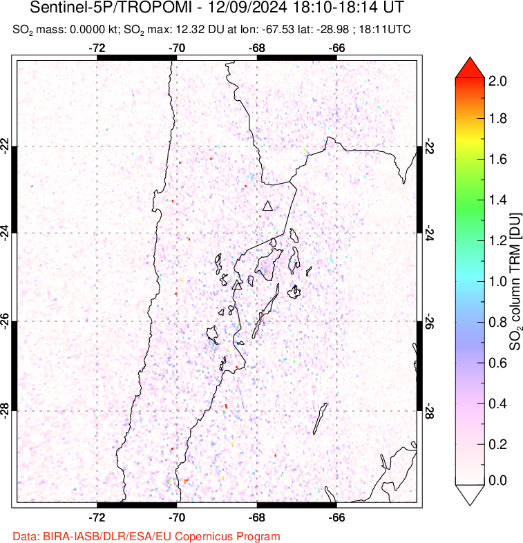 A sulfur dioxide image over Northern Chile on Dec 09, 2024.