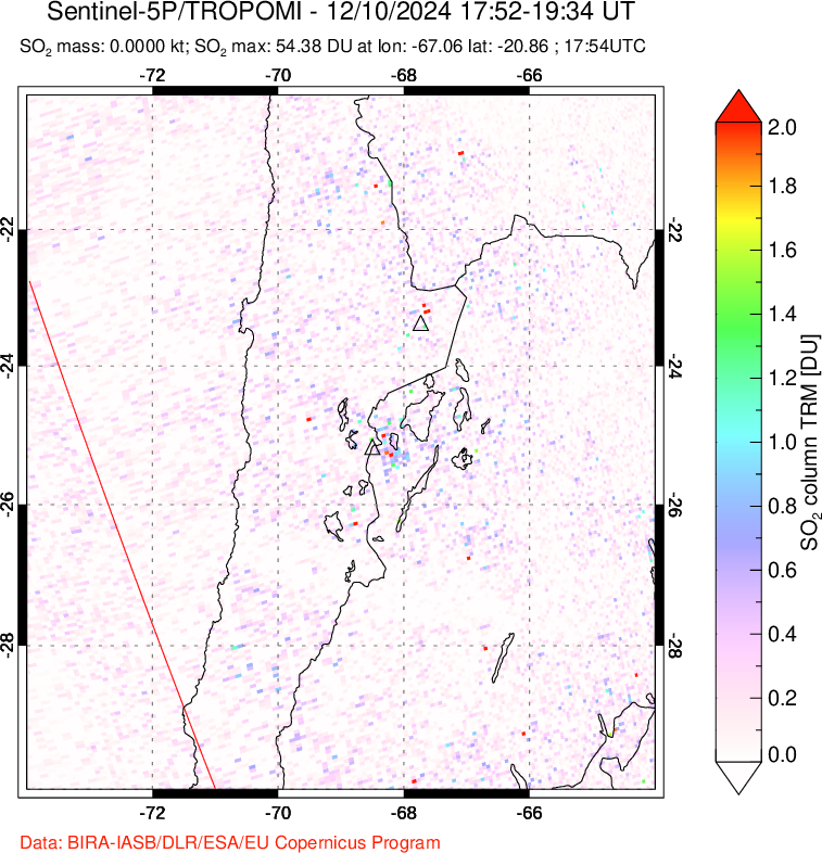 A sulfur dioxide image over Northern Chile on Dec 10, 2024.