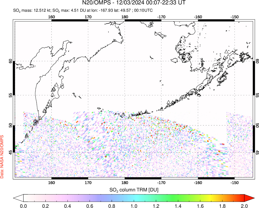 A sulfur dioxide image over North Pacific on Dec 03, 2024.