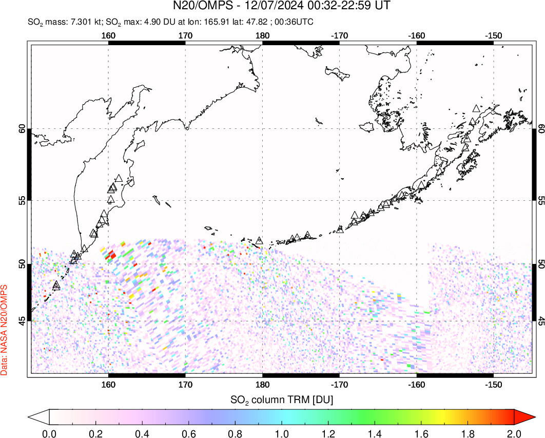 A sulfur dioxide image over North Pacific on Dec 07, 2024.