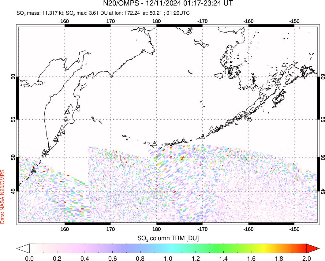 A sulfur dioxide image over North Pacific on Dec 11, 2024.