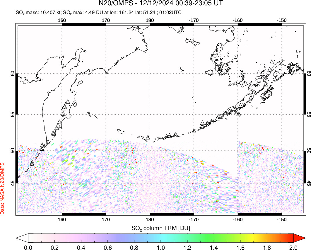 A sulfur dioxide image over North Pacific on Dec 12, 2024.