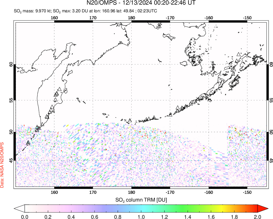 A sulfur dioxide image over North Pacific on Dec 13, 2024.