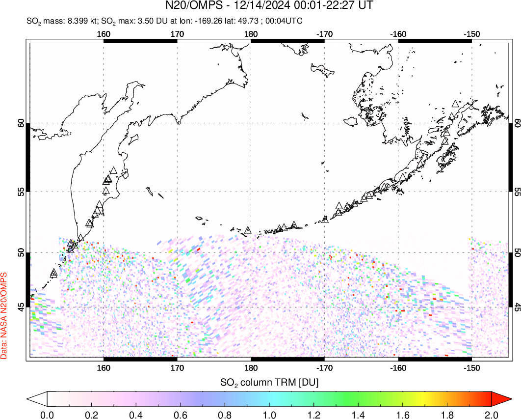 A sulfur dioxide image over North Pacific on Dec 14, 2024.