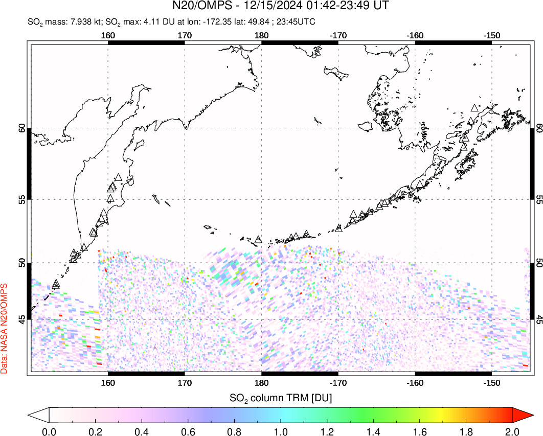 A sulfur dioxide image over North Pacific on Dec 15, 2024.