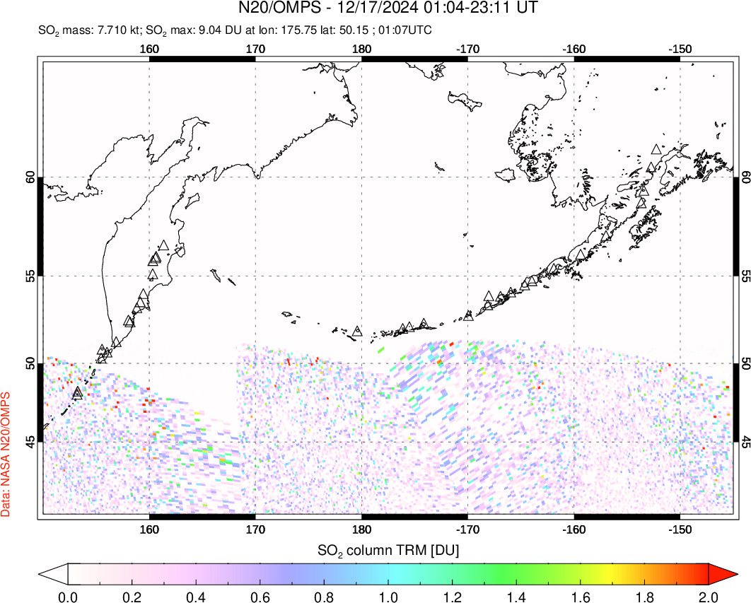 A sulfur dioxide image over North Pacific on Dec 17, 2024.