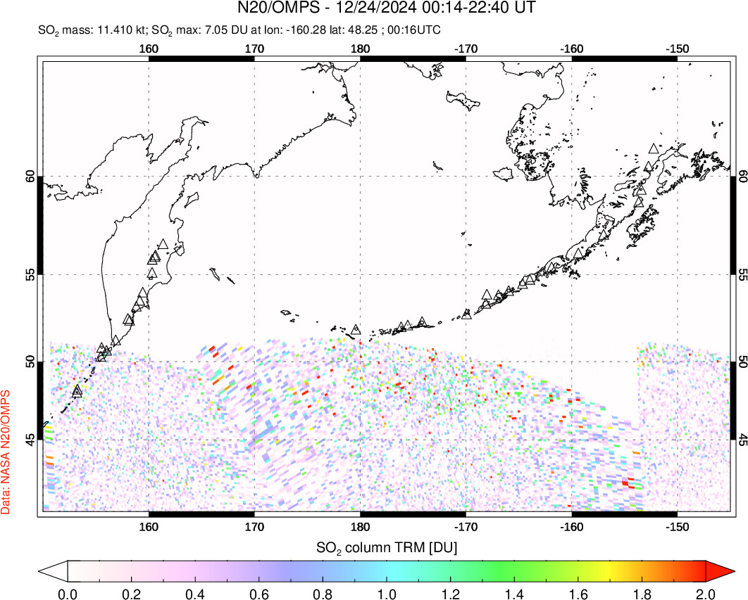 A sulfur dioxide image over North Pacific on Dec 24, 2024.