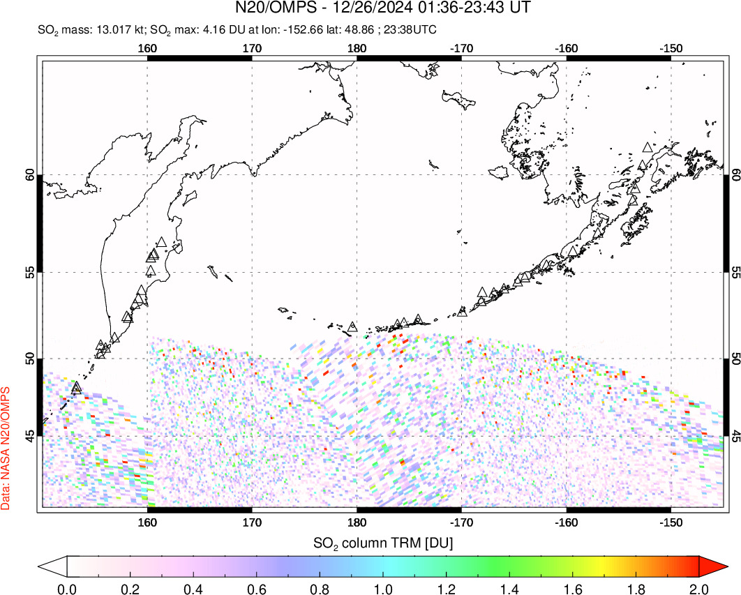 A sulfur dioxide image over North Pacific on Dec 26, 2024.