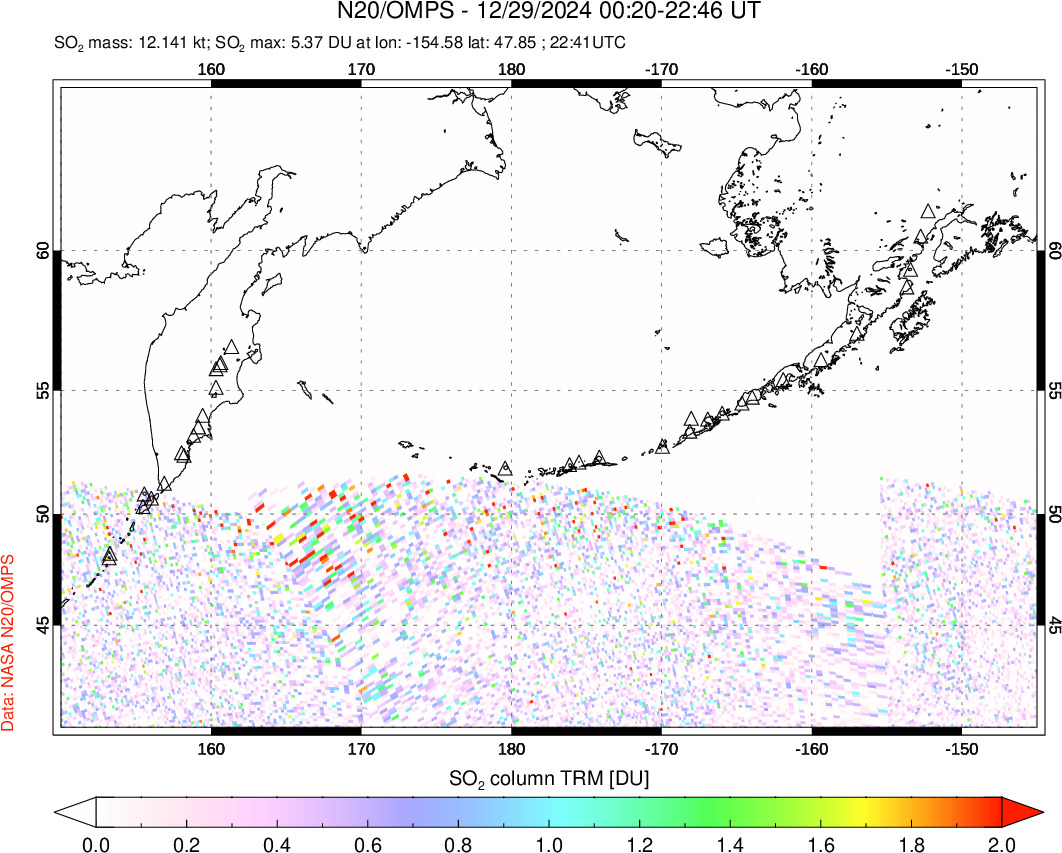 A sulfur dioxide image over North Pacific on Dec 29, 2024.