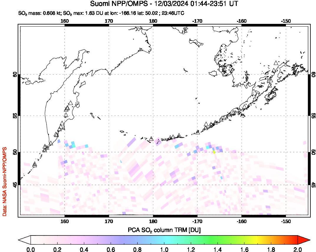 A sulfur dioxide image over North Pacific on Dec 03, 2024.