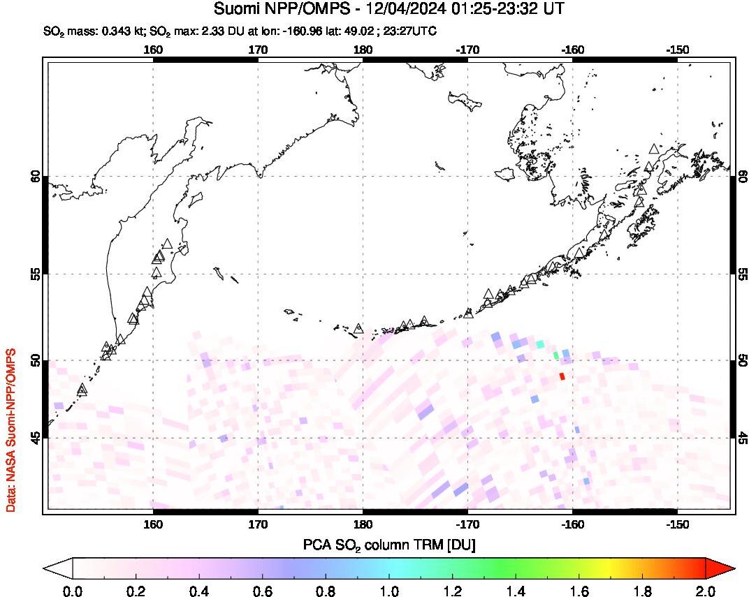 A sulfur dioxide image over North Pacific on Dec 04, 2024.