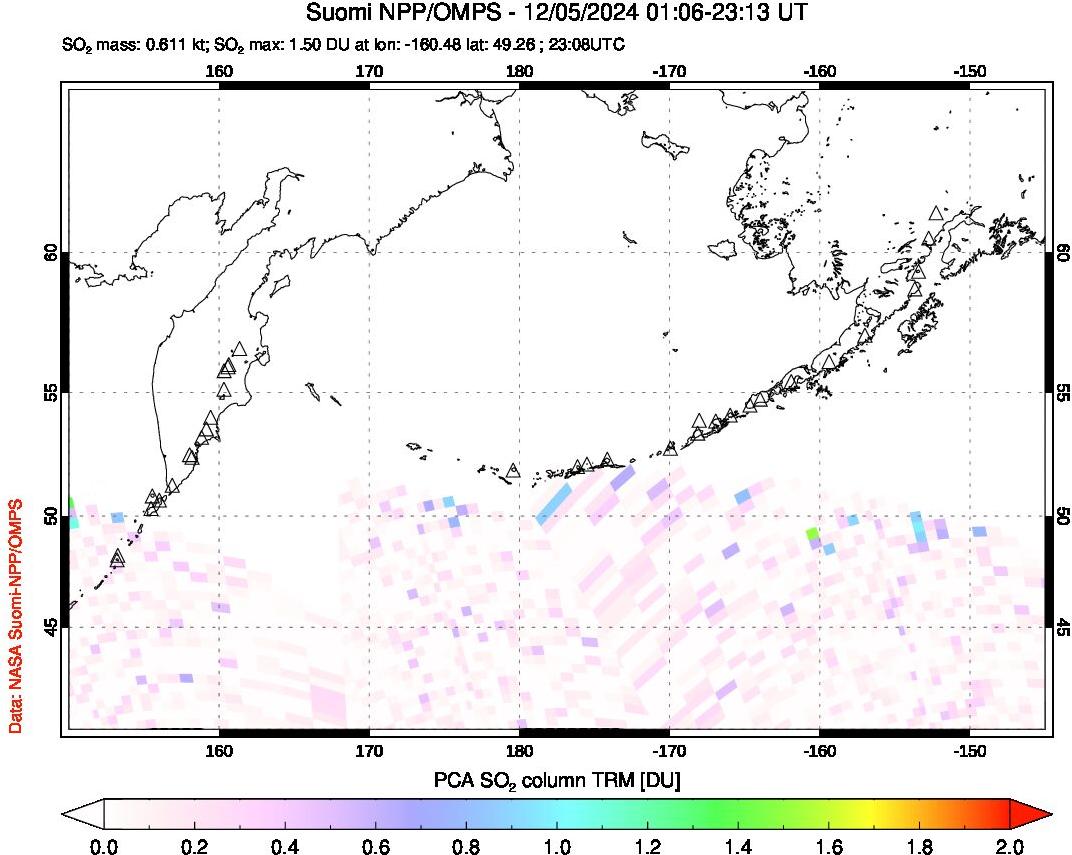 A sulfur dioxide image over North Pacific on Dec 05, 2024.