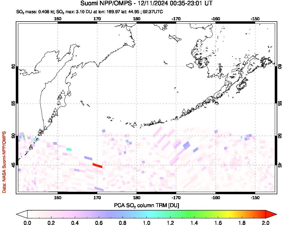 A sulfur dioxide image over North Pacific on Dec 11, 2024.